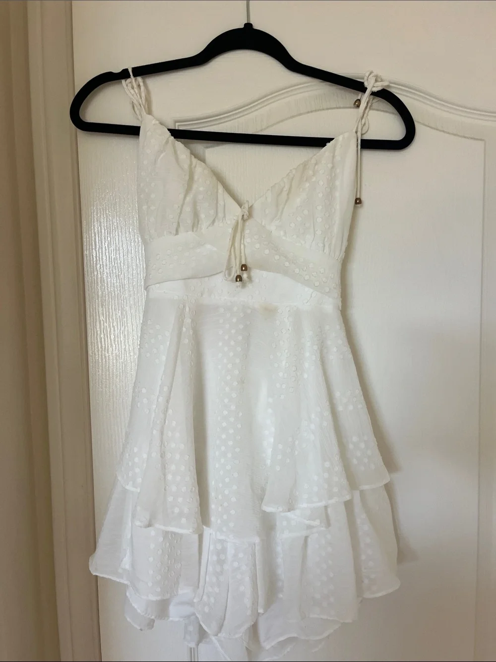 White Ruffled Tiered Chemise Dress